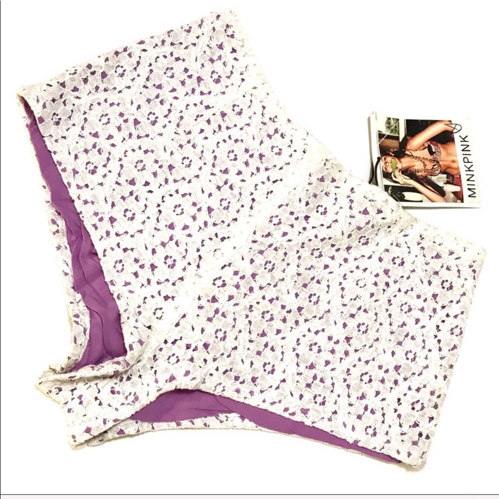 MINKPINK Lillian Lilac and White Lace Hot Shorts